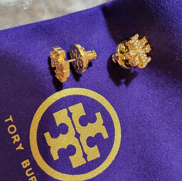 Tory Burch Crystal Logo Stud Earrings Brand New with Dust bag - Picture 2 of 8